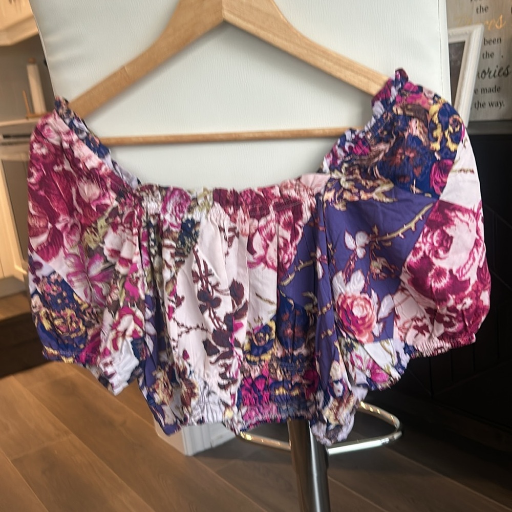 Abel the Label Anthropologie Floral Cropped Cottagecore Off Shoulders Top Size S - Picture 7 of 10